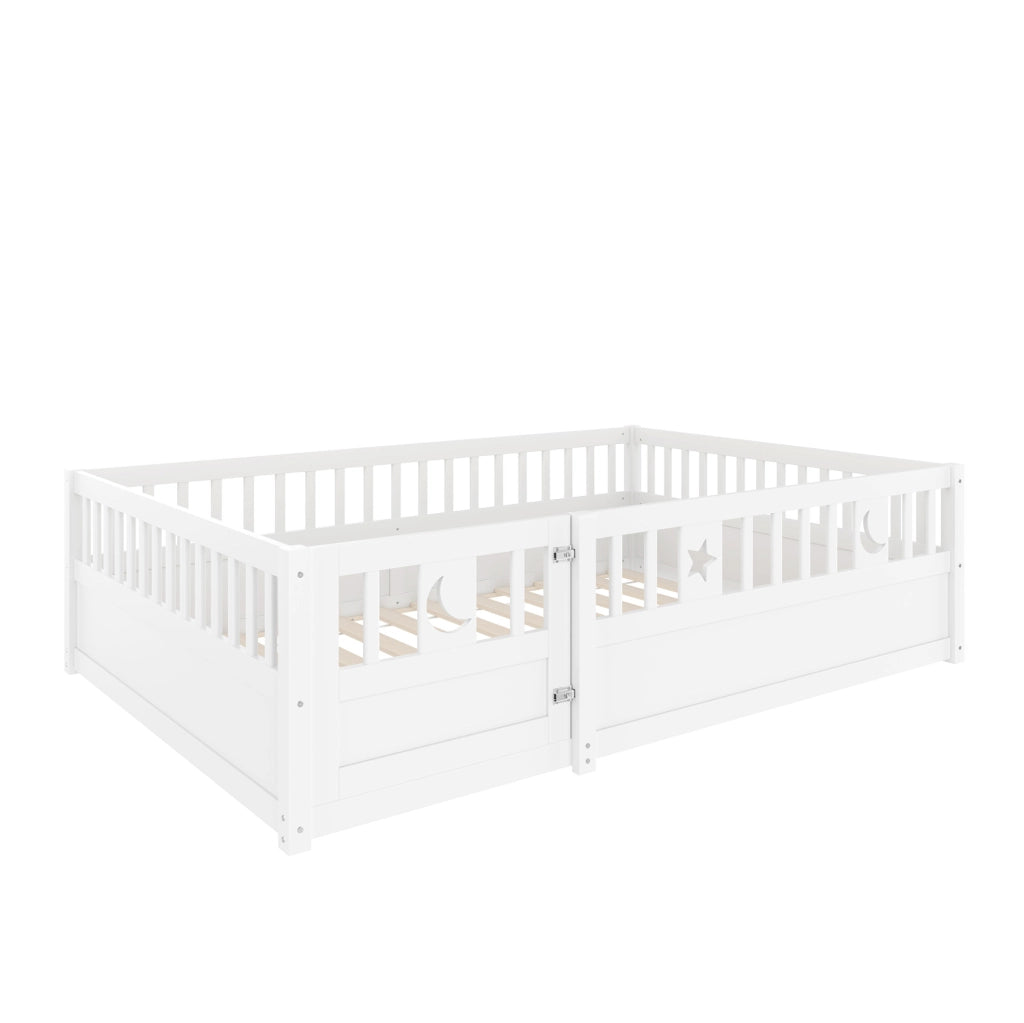 Letto per bambini 140x190 cm con sponde di sicurezza e decoro luna e stelle