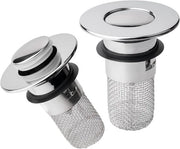 Set di due Filiere per Acqua per Bagno e Cucina in Acciaio Inox - Clip di Chiusura Pop-up Universale con Filtro - Adatto per Fognature da 30-40mm
