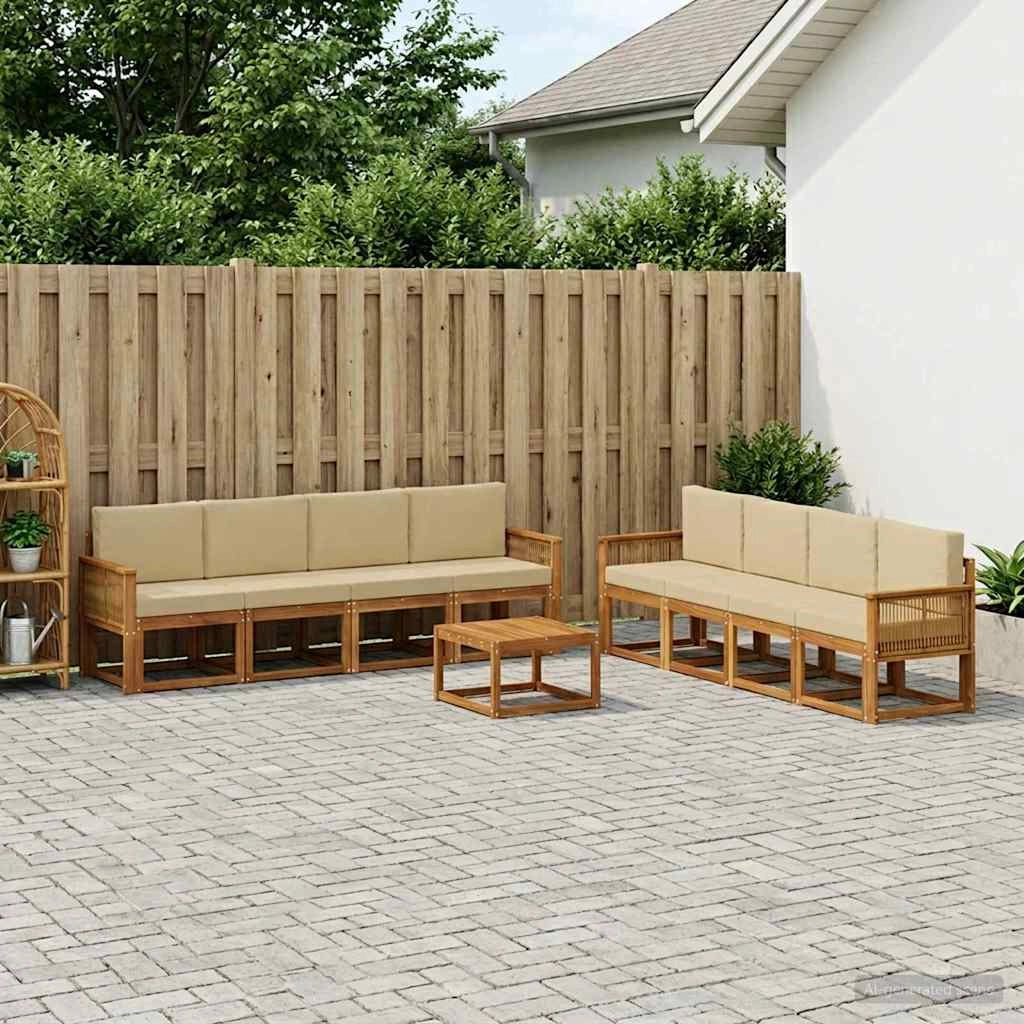 Set di divani da esterno 9 pz Naturale e Beige Poliestere 3385099