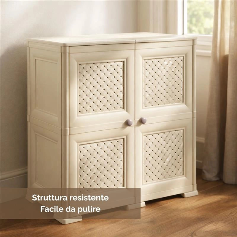 ARMADIO 2 MODULI ANGORA 79X43X85,5 CM CON ANTA TRAFORATA – MOBILE CONTENITORE DECORATIVO PER ZONA LIVING E INGRESSO