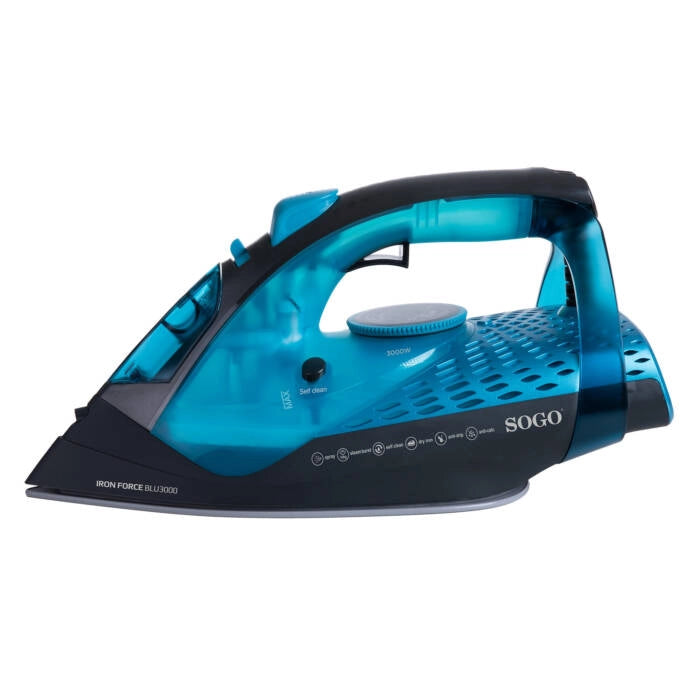 Ferro da stiro a vapore 3000W con piastra in ceramica, colpo vapore 100 g/min e serbatoio 330 ml anti calcare - Sogo