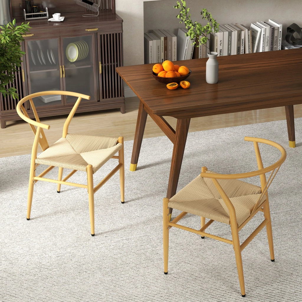 Sedie da cucina con schienale a forma di Y e cuscino in rattan intrecciato, Sedie d'accento impilabili Naturale-Sedie da pranzo