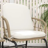 Set di 2 Sedie a Dondolo con Tavolino in Stile Boho, in PE Rattan, Resistente alle Intemperie, Crema