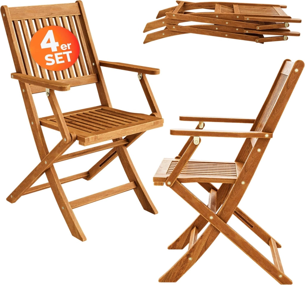 Deuba Sedie da Giardino Set di 4 Sydney pieghevoli in Legno di Acacia con braccioli Certificazione FSC® patio sedie da pranzo terrazza balcone