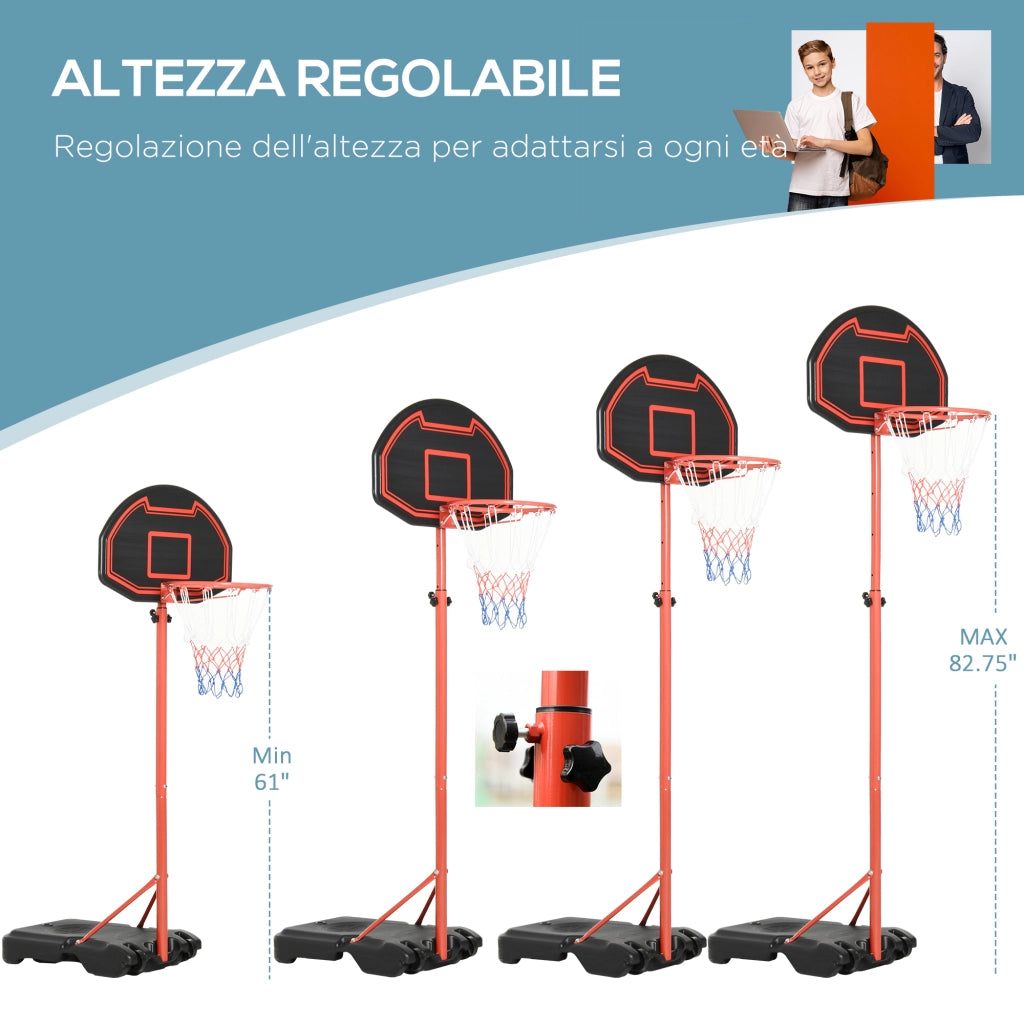 Canestro da Basket Portatile per Esterno Regolabile ¨C Minimal ¨C Acciaio e Nylon 73x49x194-249cm