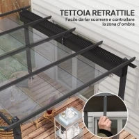 Pergola Gazebo 4x3 m con 8 Fori di Drenaggio, in Alluminio, Metallo e Poliestere, Grigio Scuro