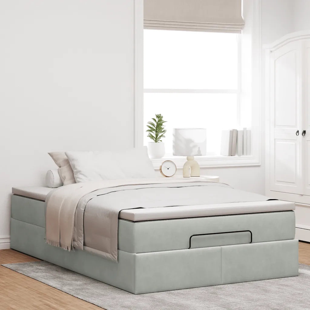 Pouf Letto con Materasso Grigio Chiaro 120x190 cm in Velluto