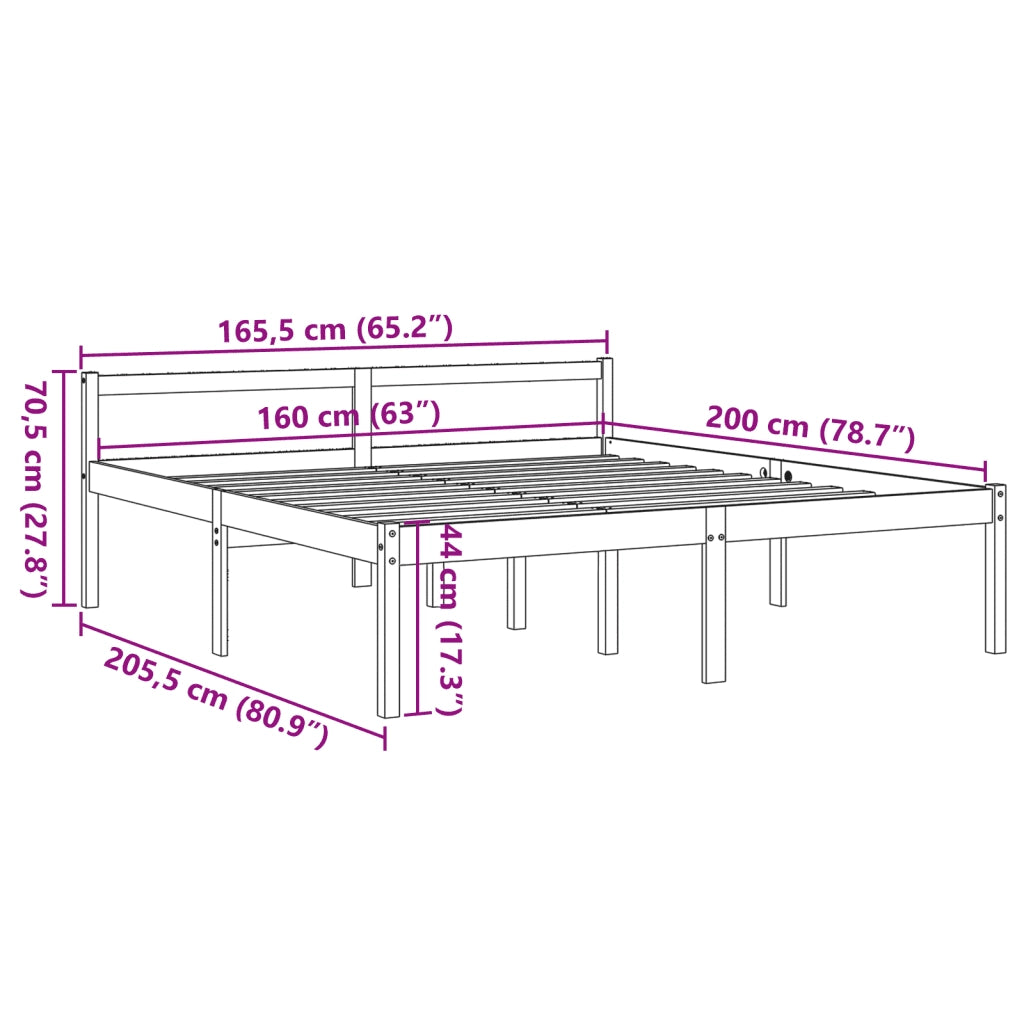 Letto per Anziani Marrone Cera 160x200cm Legno Massello di Pino 844160