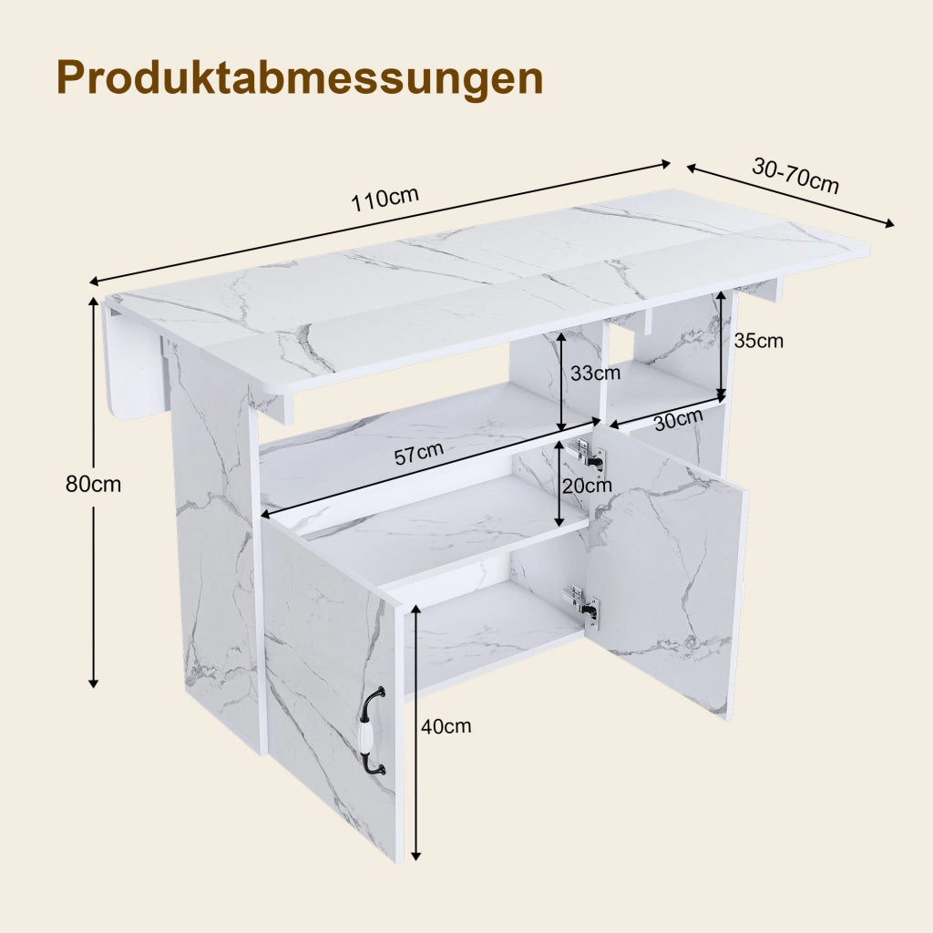 Tavolo pieghevole 3 in 1 con 5 ruote in MDF bianco