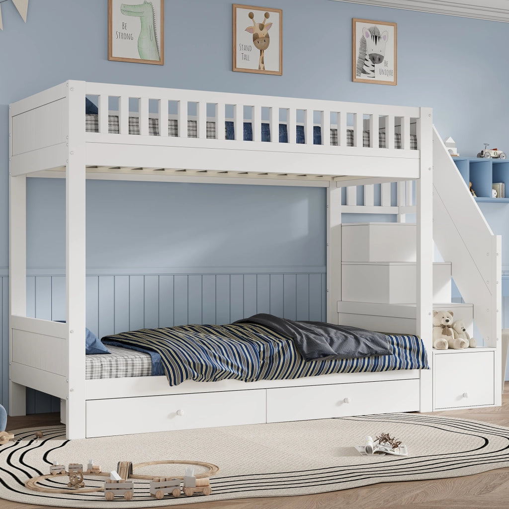 letto a castello in legno massello e mdf bianco 90x200 cm