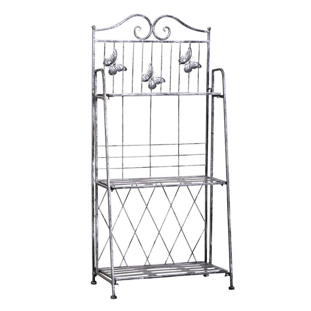 EasycomfortScaffale Fioriera 3 Ripiani Pieghevole da Giardino Balcone, Metallo, Argento, 44x25x96 cm