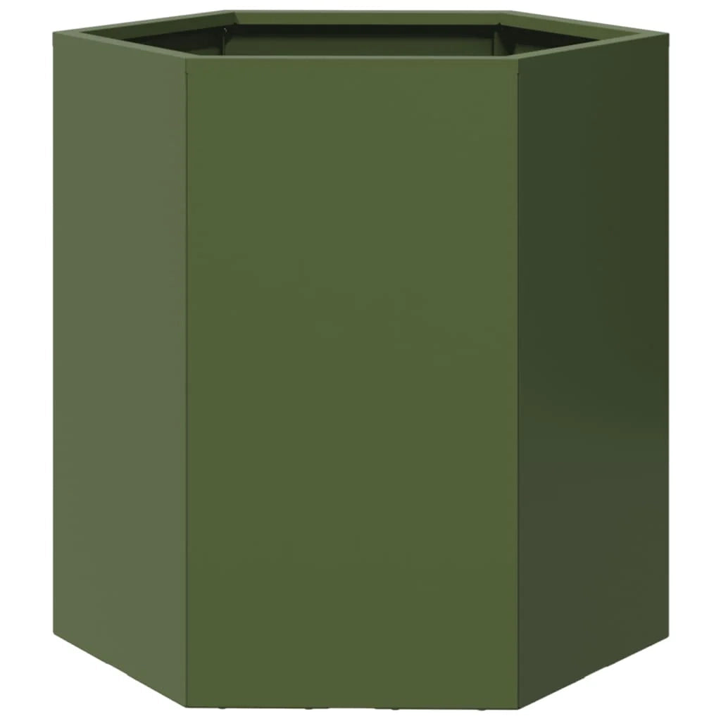 Fioriera rialzata per piante fiori terrazza giardino forma a oliva esagonale 46 x 40 x 45 cm acciaio verde 02_0038710