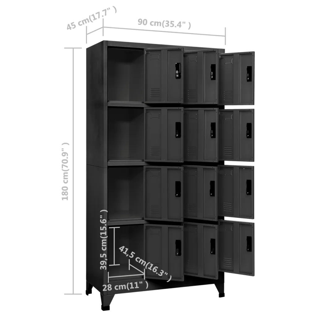 Armadietto con Serratura Antracite 90x45x180 cm in Acciaio cod mxl 52230