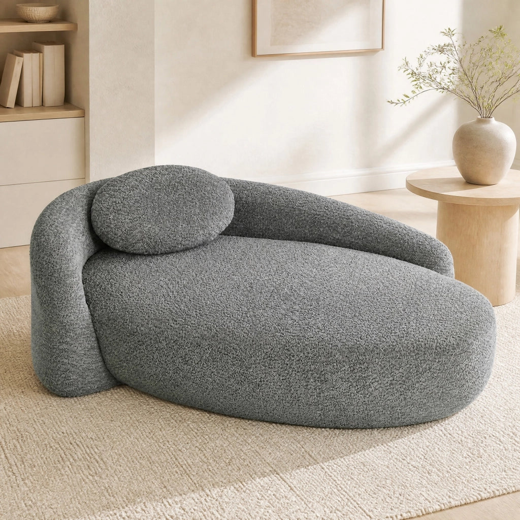 Divano in tessuto teddy con schienale arrotondato e cuscino in schiuma elastica per soggiorno e studio, grigio scuro