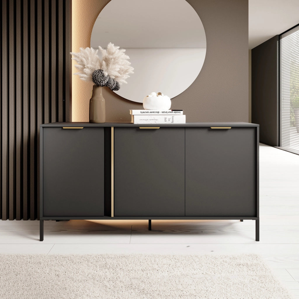 Madia Hamagami, Credenza 3 Ripiani, 153x40x81h cm Nero
