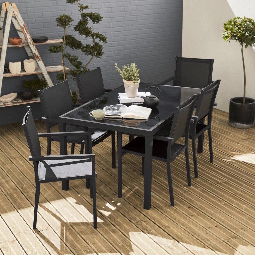 Set tavolo da giardino in alluminio e textilene con 6 sedie, antracite