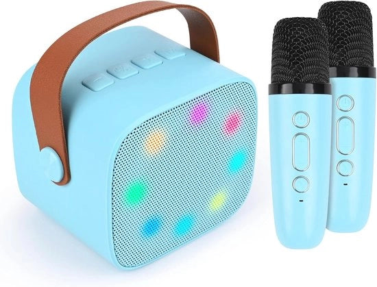 Karaoke a Cielo Aperto con 2 Microfoni - Karaoke Bluetooth Portatile per Bambini e Adulti con Effetto Voce e Illuminazione LED