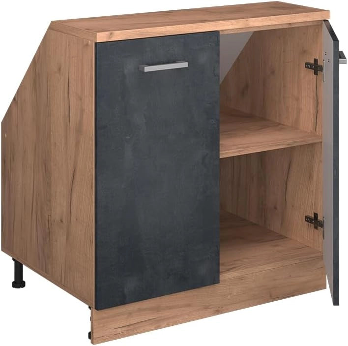 Mobile sottotetto Rion, Calcestruzzo nero, 80 x 81.6 cm con 2 porte, carcassa 60 cm profondità, adatto per il salvaspazio sotto tetti spioventi
