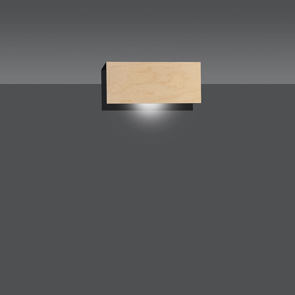 Applique 1 Luce Merlino In Acciaio Nero Corpo Rettangolare E Legno Naturale