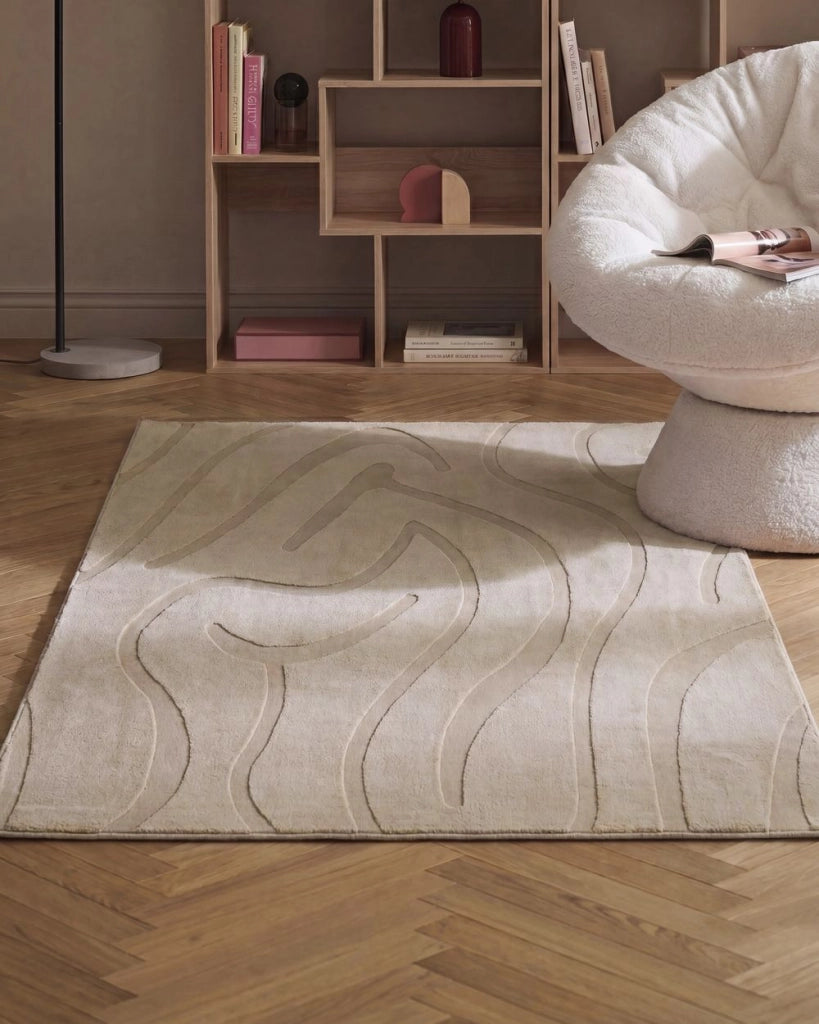 Tappeto da salotto jacquard, 160 x 160 cm a pelo corto beige Stile Moderno