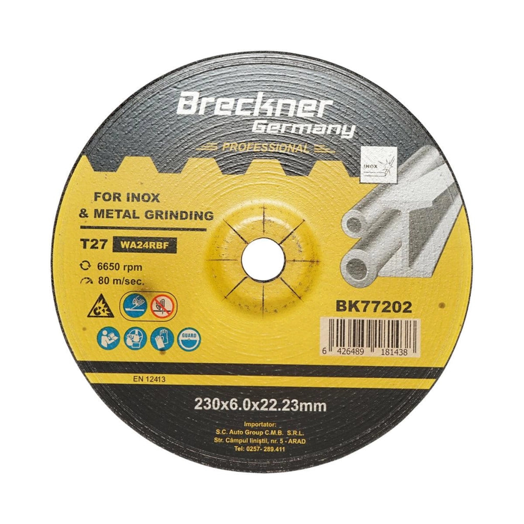 10 Dischi Smerigliatrice T27 230x6.0x22mm per Acciaio INOX Metallo per Smerigliatrice Angolare Disco per sgrossatura Metallo Disco Flessibili Mola da Sbavo Breckner Germany