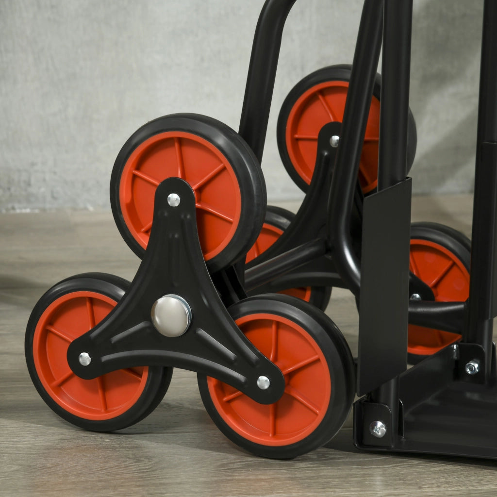 Carrello saliscale in acciaio con 6 ruote, manico telescopico, portata 120 kg, nero