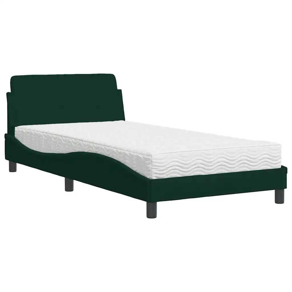 Letto con Materasso Dover Verde Scuro 100x200 cm in Velluto 3208354