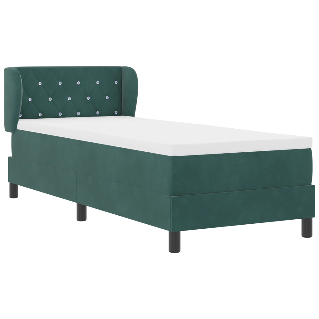 Letto Box Spring  con Materasso Verde Scuro 80x200 cm in Velluto