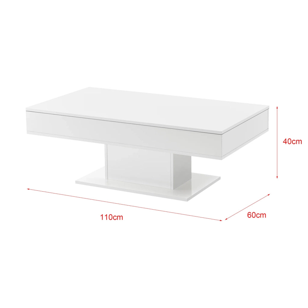 Tavolino da salotto con 2 scomparti interni portaoggetti 40 x 110 x 60 cm bianco 03_0006145