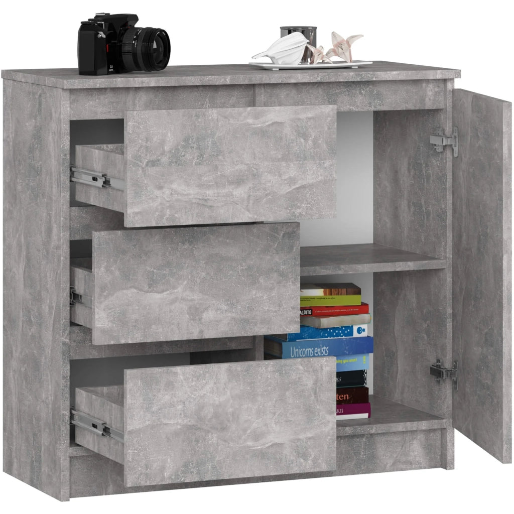 Cassettiera AKORD JERRY Cassettiera Cemento 80 cm 1 anta 3 cassetti 80x35x77 cm