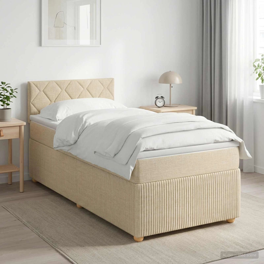 Letto box spring con materasso Crema 100 x 200 cm Tessuto 3451410