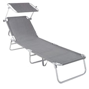 Trade Shop - Lettino In Textilene Con Parasole Grigio Mare Giardino Schienale Regolabile 281013 -