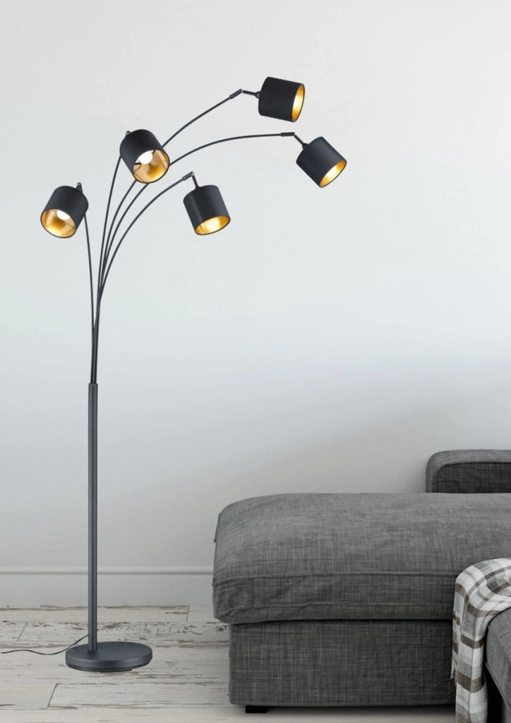 Lampada da terra ad arco Tommy nera oro 5 luci 200cm RL