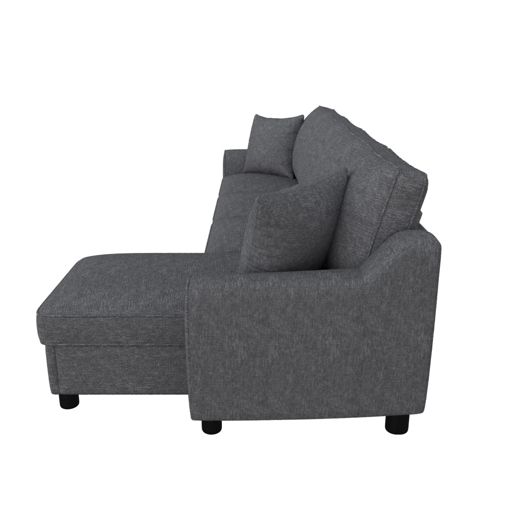 Divano modulare a L in Chenille grigio con chaise longue contenitore, 4 posti, 280¡Á136¡Á82 cm