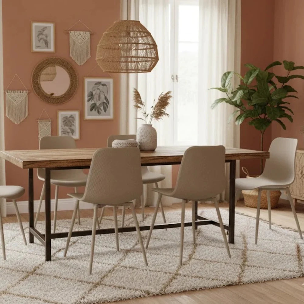 Set di 4 sedie da pranzo in polipropilene beige Wave con struttura in metallo facili da pulire | Duzzle
