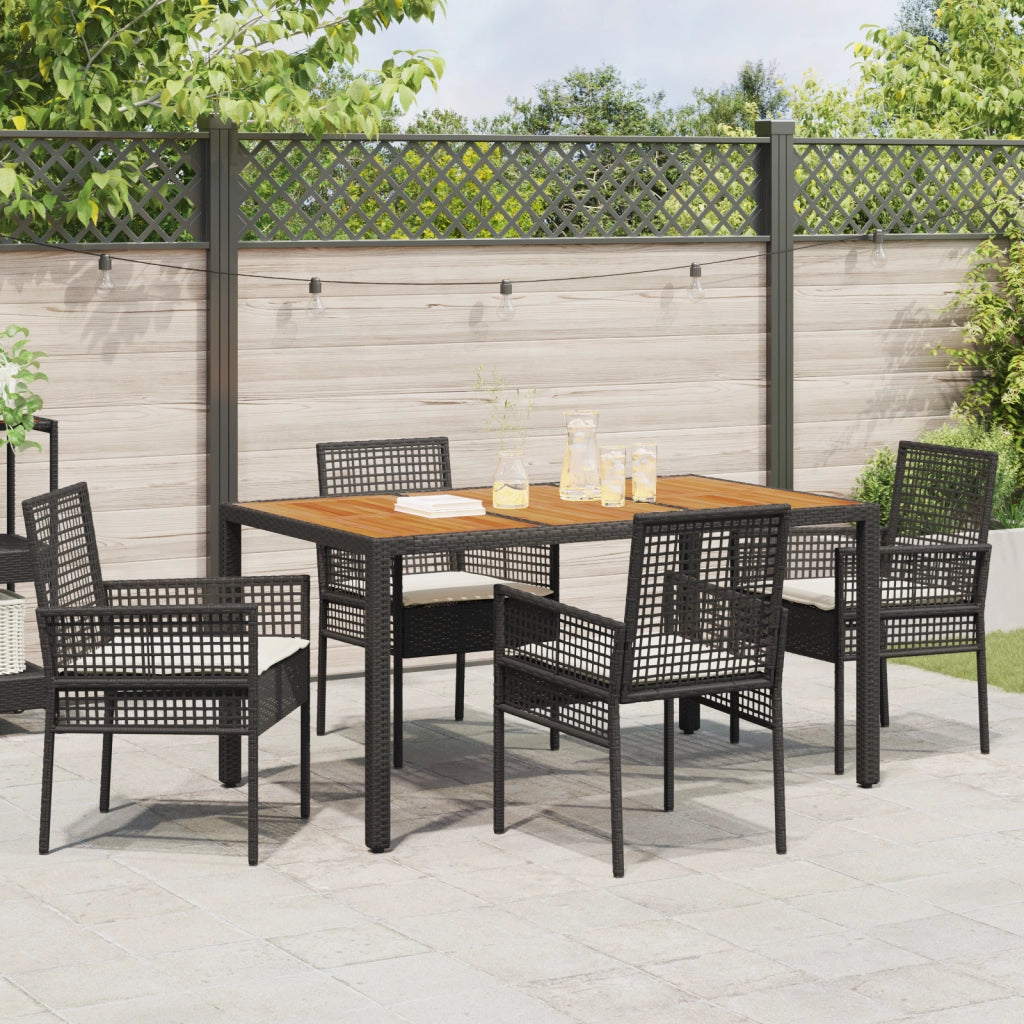 Set da Pranzo da Giardino con Cuscini Nero Rattan Sintetico