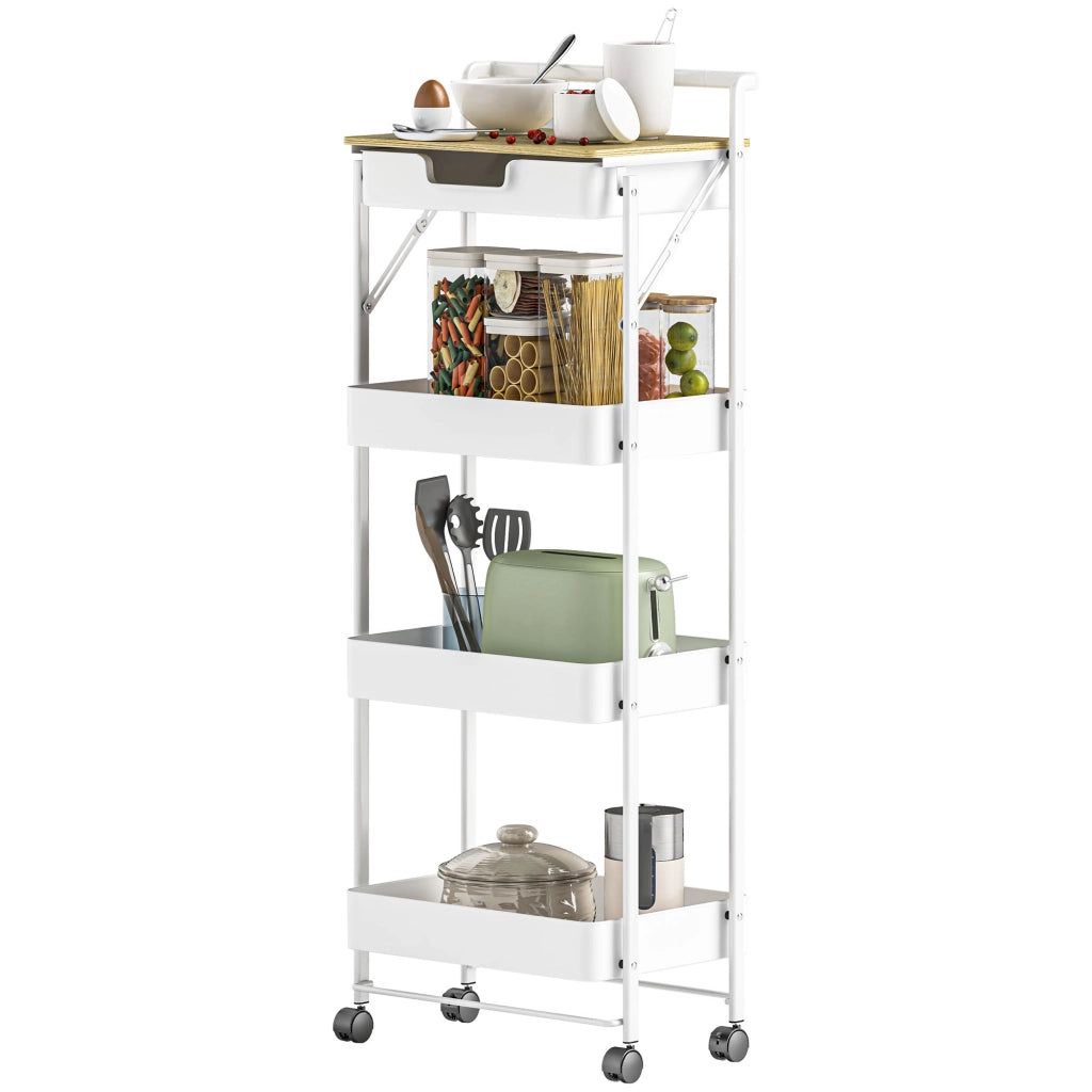 Carrello Cucina 4 Ripiani con Ruote ¨C Xylo ¨C Bianco con Cassetto e Cestelli
