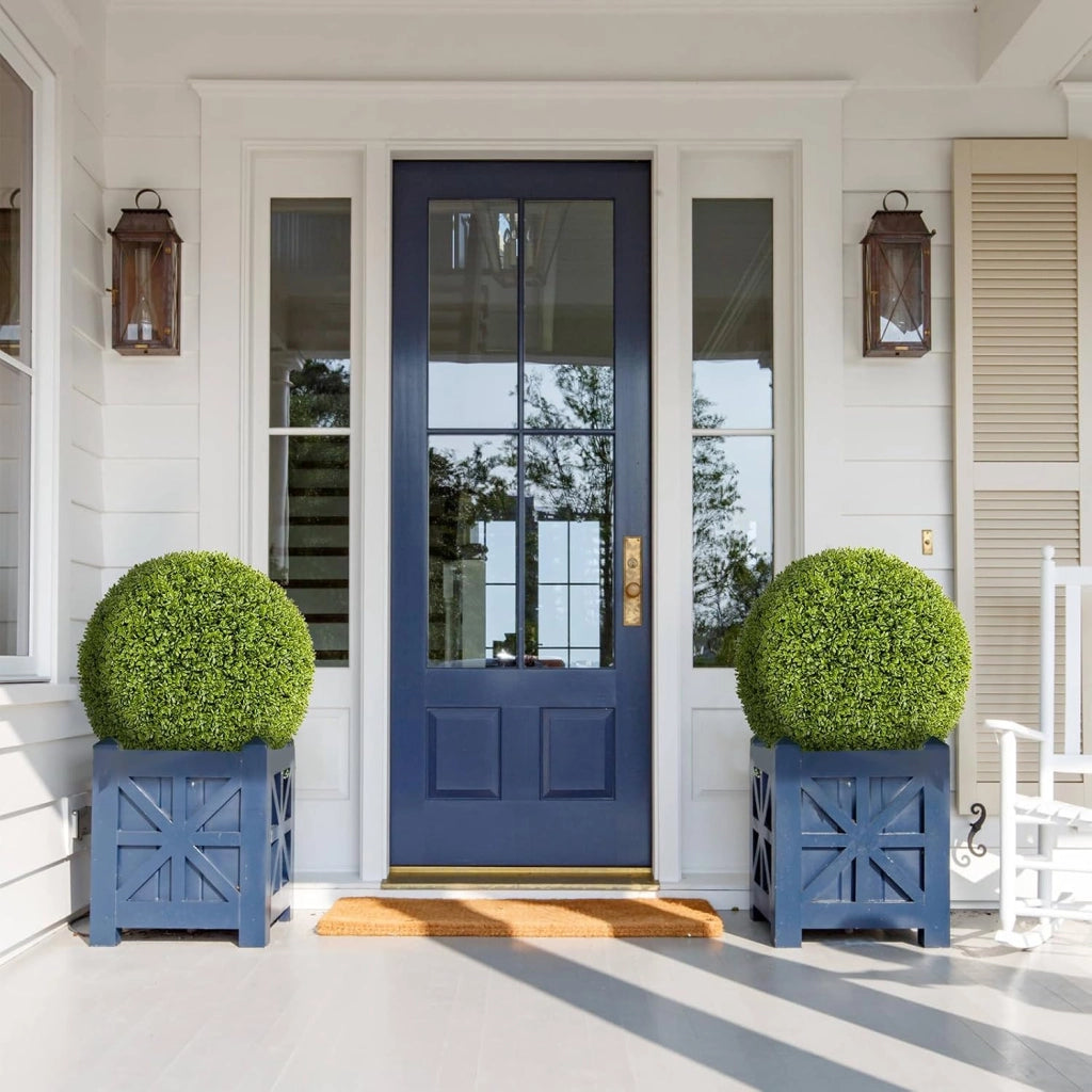Set di 2 Sfere Topiarie in Bosso Artificiale da 39/50 cm, Sfere Topiarie Protettive dal Sole, Piante Finte Decorative per Giardino, Ingresso, Balcone e Cortile (Diametro 39 cm)