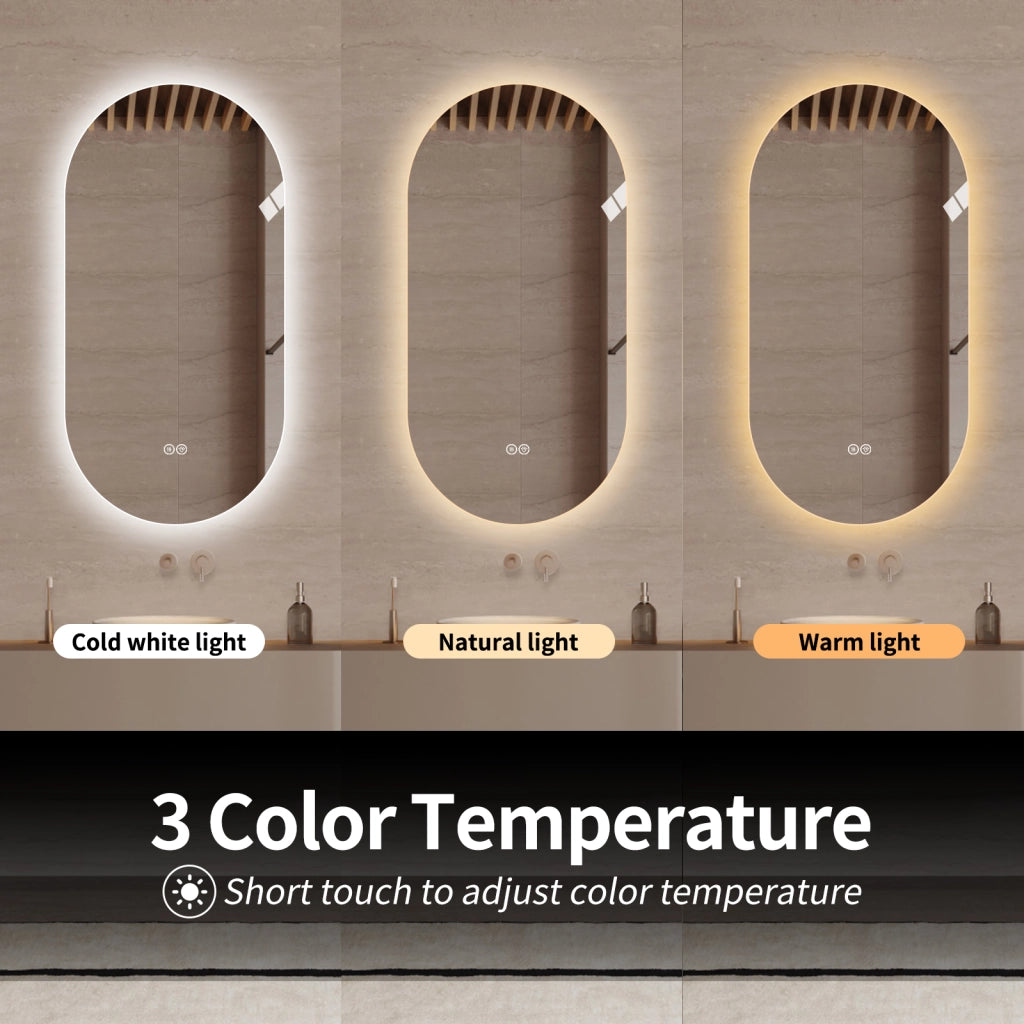 Specchio luminoso da bagno rotondo con luce regolabile a 3 tonalità e antiappannamento in vetro argento 60 × 120 cm