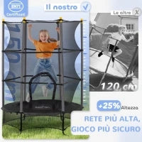 Trampolino Elastico per Bambini Ø1.6x1.9 m con Rete di Sicurezza e Pali Imbottiti, Età 3-10 Anni, Nero