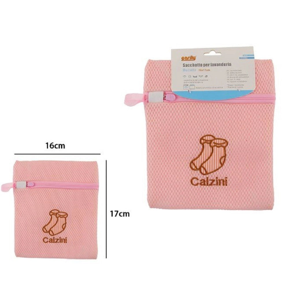 Trade Shop - Sacchetto Rete Lavanderia Lavatrice 16x17cm Rosa Biancheria Intimo Calzini 59368 -
