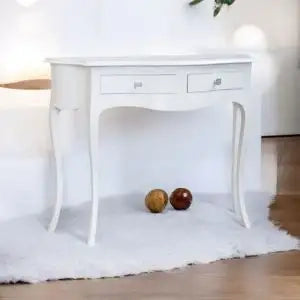 Consolle in legno Shabby chic bianco opaco mod Aurora con pomelli Swaroski