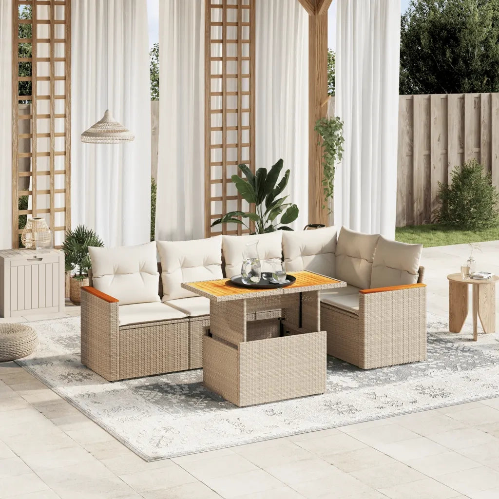 Set Divano da Giardino 6 pz con Cuscini Beige in Polyrattan