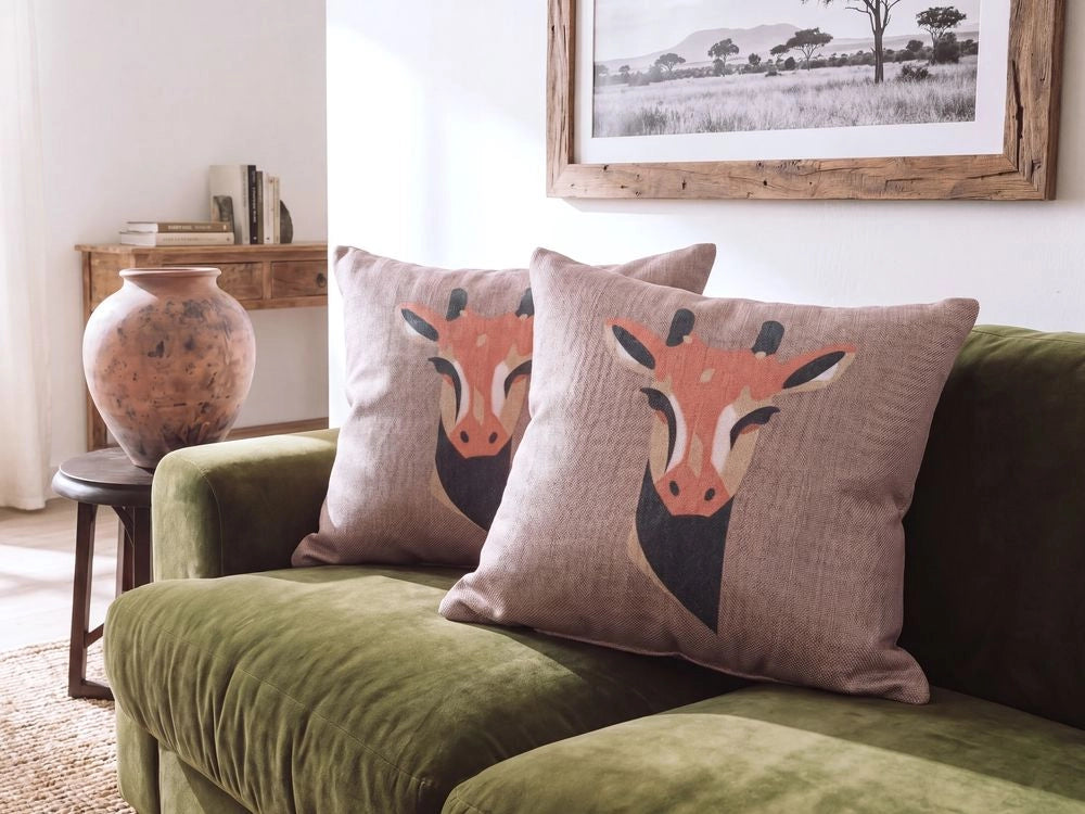 Set di 2 cuscini decorativi rosa pastello con stampa di animali 45 x 45 cm Motivo giraffa Decor moderno Safari