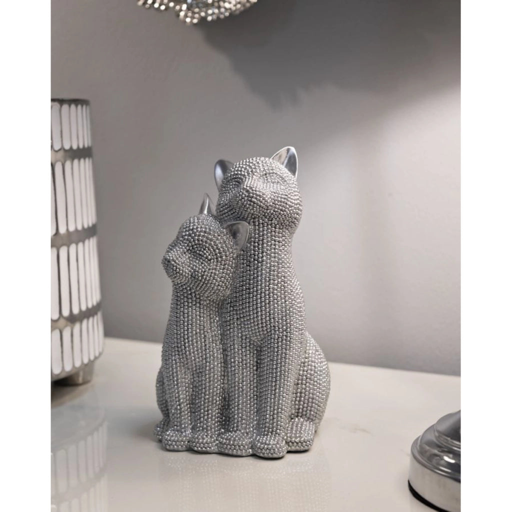 Scultura Gatti 1, Argento, Poliresina, 13x10x21 cm