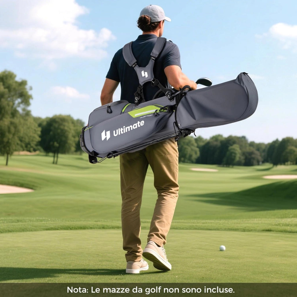 Borsa da Golf con Divisori Superiori a 8 Vie & 5 Tasche con Cerniera, Tracolla Regolabile a Doppia Spalla, Cappuccio Antipioggia e Portombrelli, Sacca da Golf per Donna e Uomo