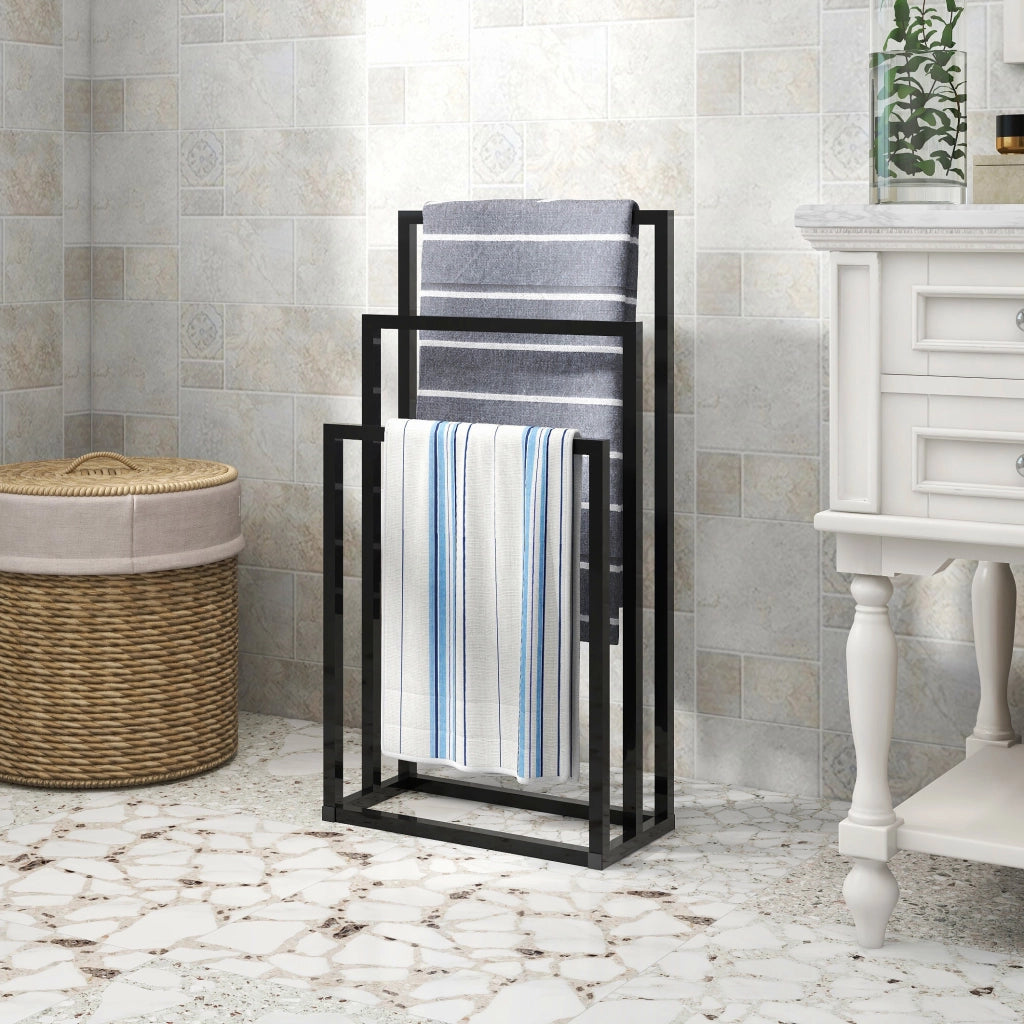 PORTA ASCIUGAMANI 3 Livelli 45x22x86 cm Metallo Nero Autoportante