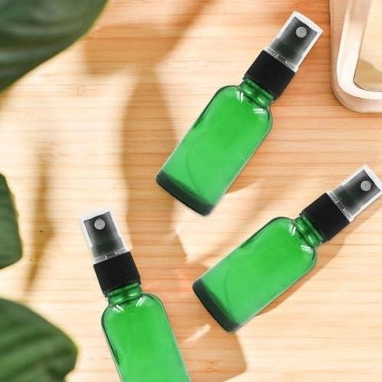 Spazzola a nebbia per oli essenziali e cosmetici - 12 pezzi 30 ml flaconi in vetro riempibili - Design verde