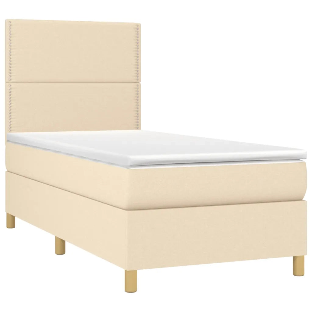 Letto a Molle con Materasso e LED Crema 90x190 cm in Tessuto 3135322