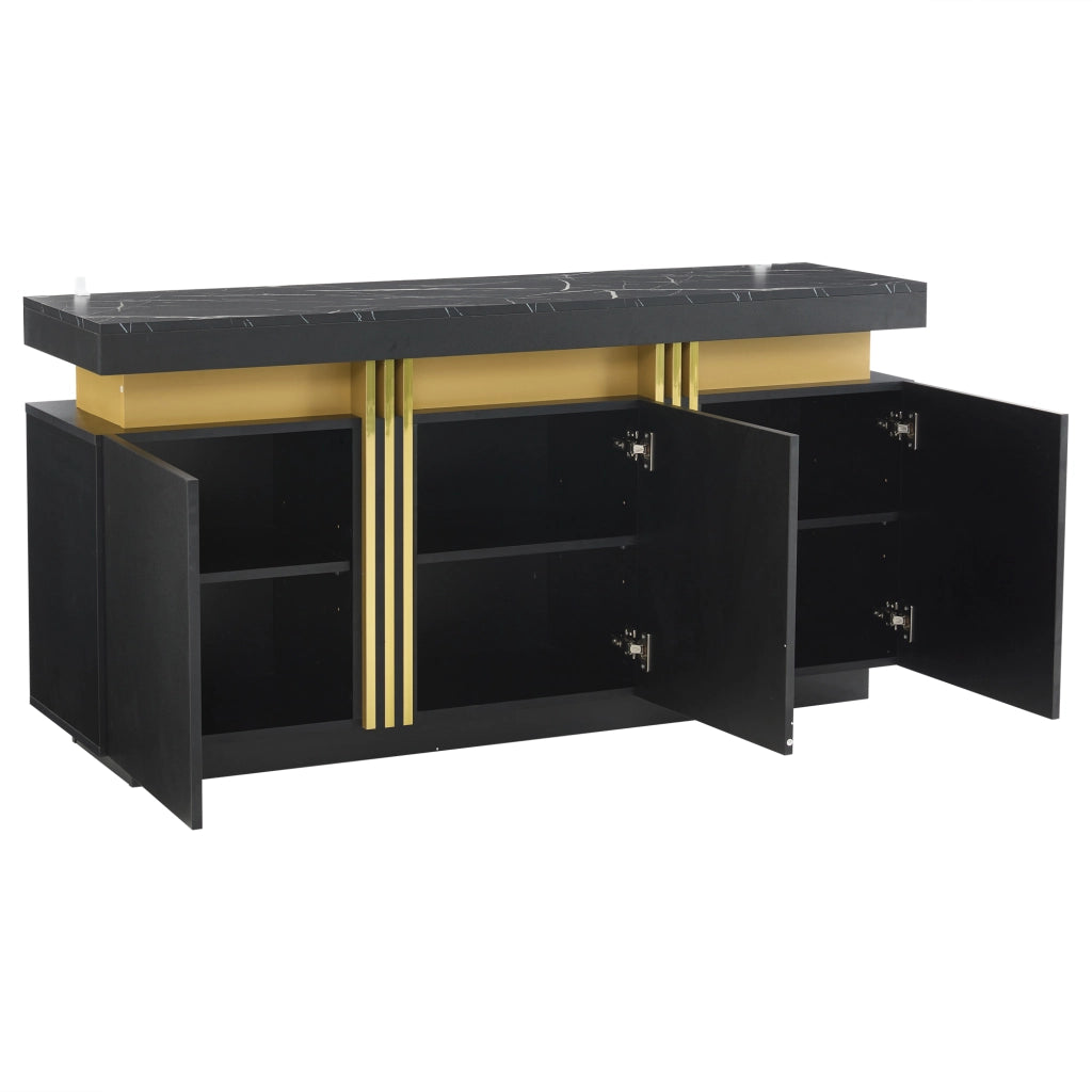 Credenza con 3 Ante; 6 Scomparti e Ripiani Regolabili per Soggiorno in Pannelli di Particelle 140 × 38 × 70 cm Nero